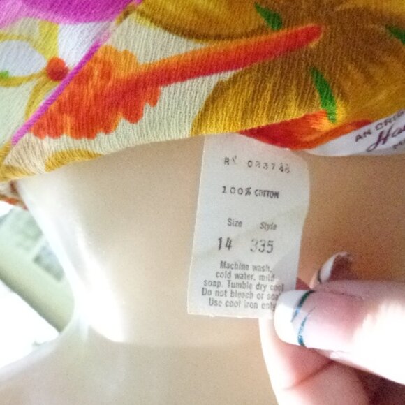 NOS Vintage Hawaiian Maxi Dress 1960s 70s Sz 14 US Made Deadstock 1 Flaw UNWORN - Picture 4 of 15